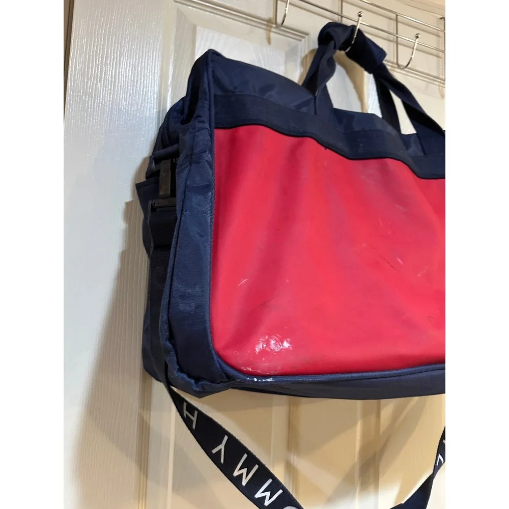 Tommy Hilfiger Vintage Duffle Bag Navy Red Colorblock‎ Travel Gym Bag Strap